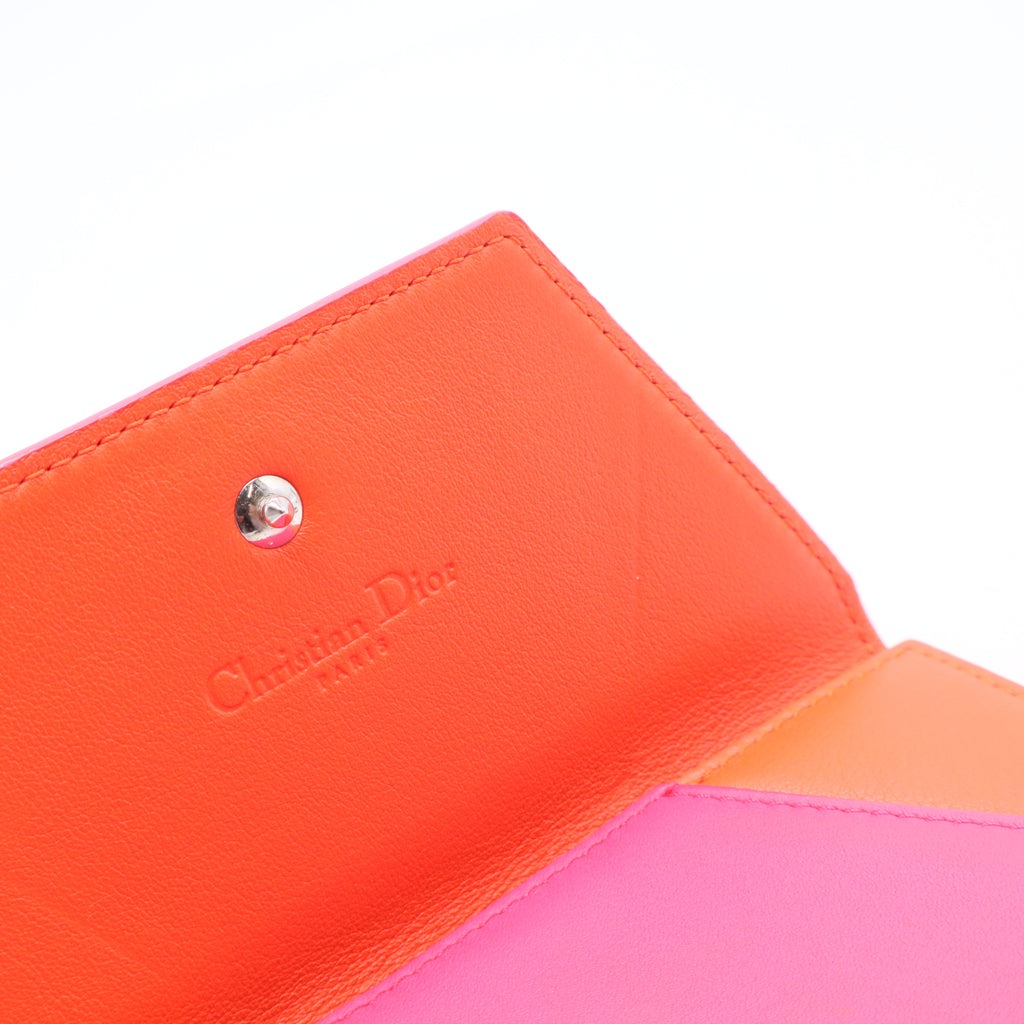 Calfskin Bi-Color Envelope Wallet Pink Orange
