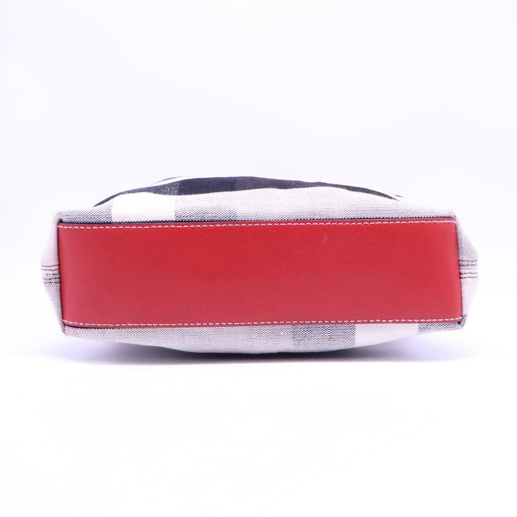 Burberry Canvas Mega Check Medium Tottenham Brit Tote Cadmium Red B21239