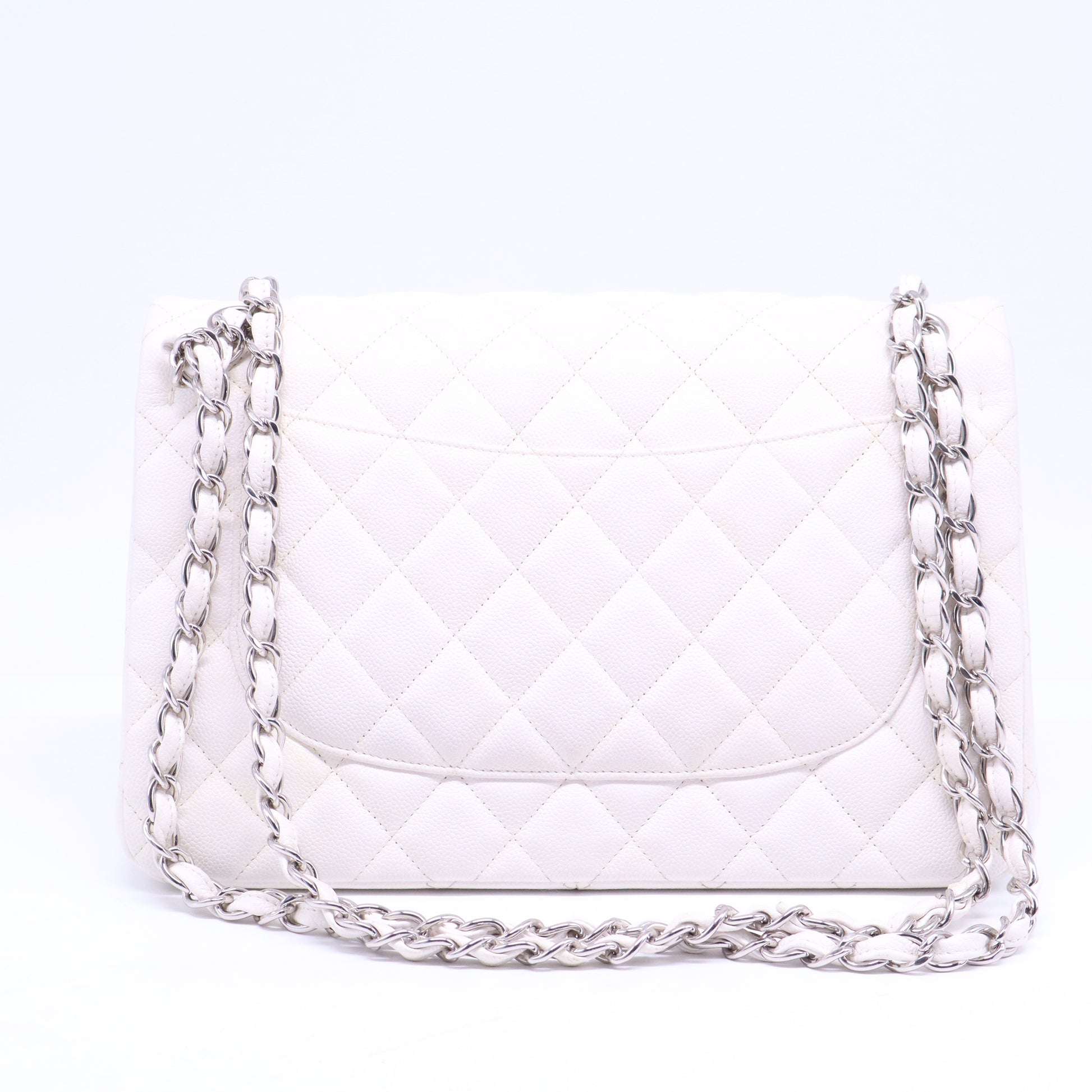 White Quilted Caviar Leather Classic Single Jumbo Flap Bag B21125