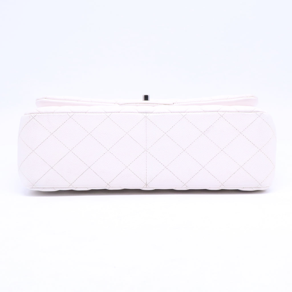 White Quilted Caviar Leather Classic Single Jumbo Flap Bag B21125