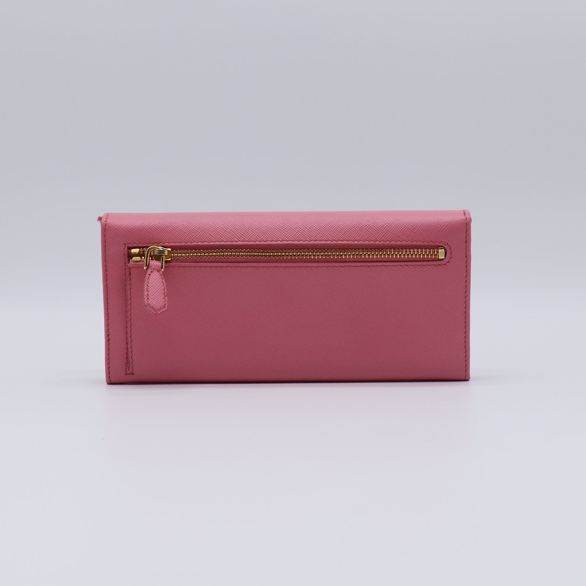 Prada Saffiano Metal Oro Continental Flap Wallet Pink W21461