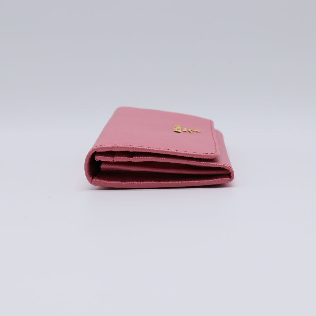 Prada Saffiano Metal Oro Continental Flap Wallet Pink W21461