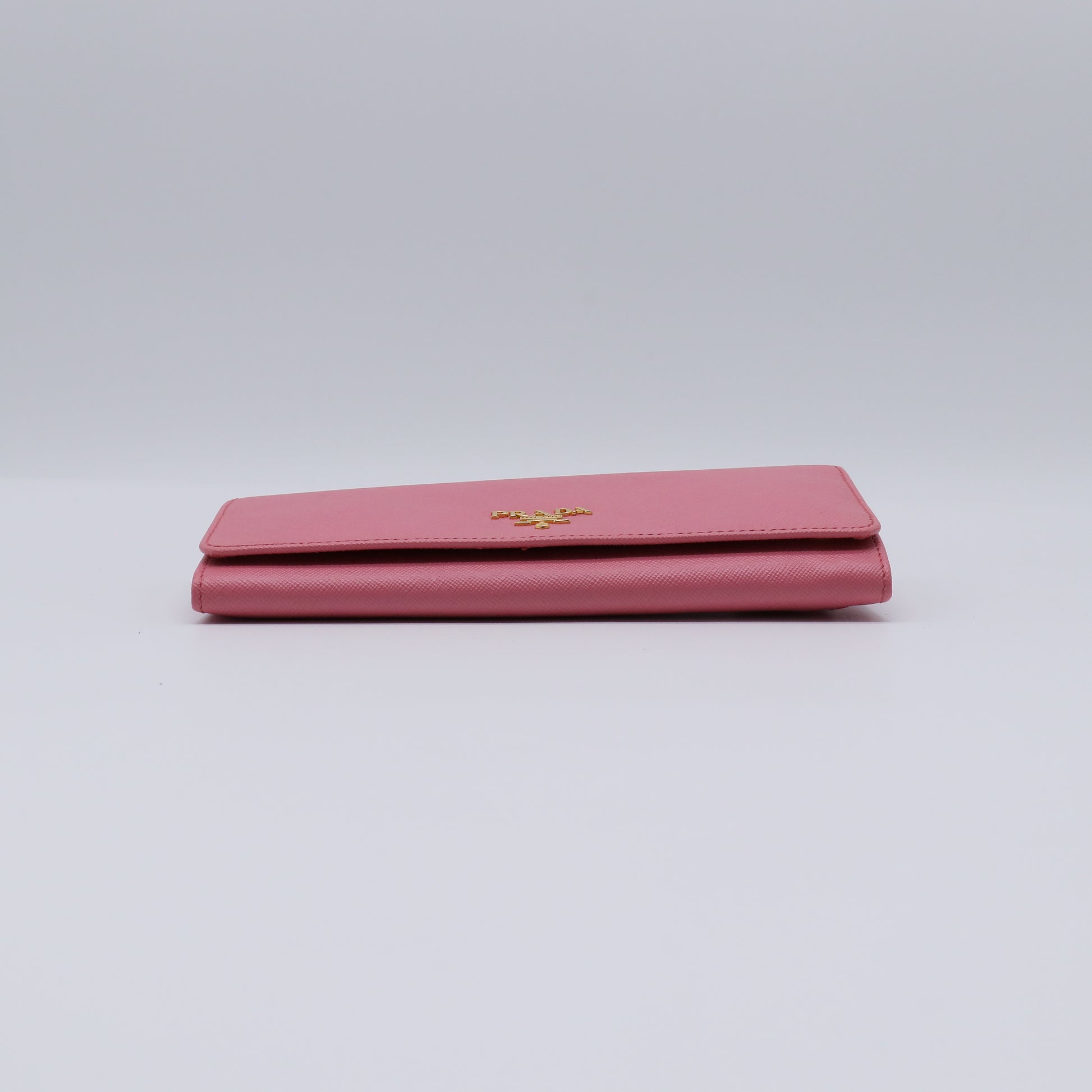 Prada Saffiano Metal Oro Continental Flap Wallet Pink W21461