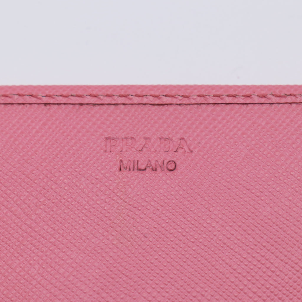 Prada Saffiano Metal Oro Continental Flap Wallet Pink W21461