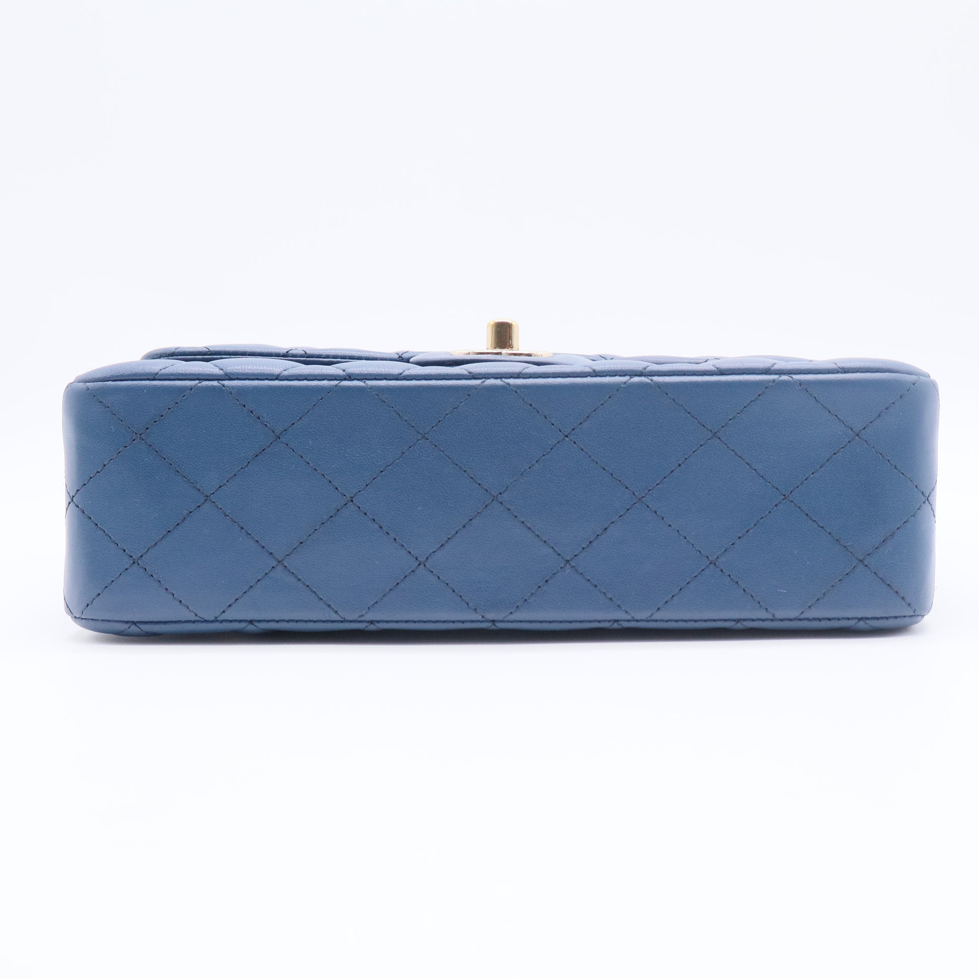 Lamskin Quilted Small Double Flap Blue