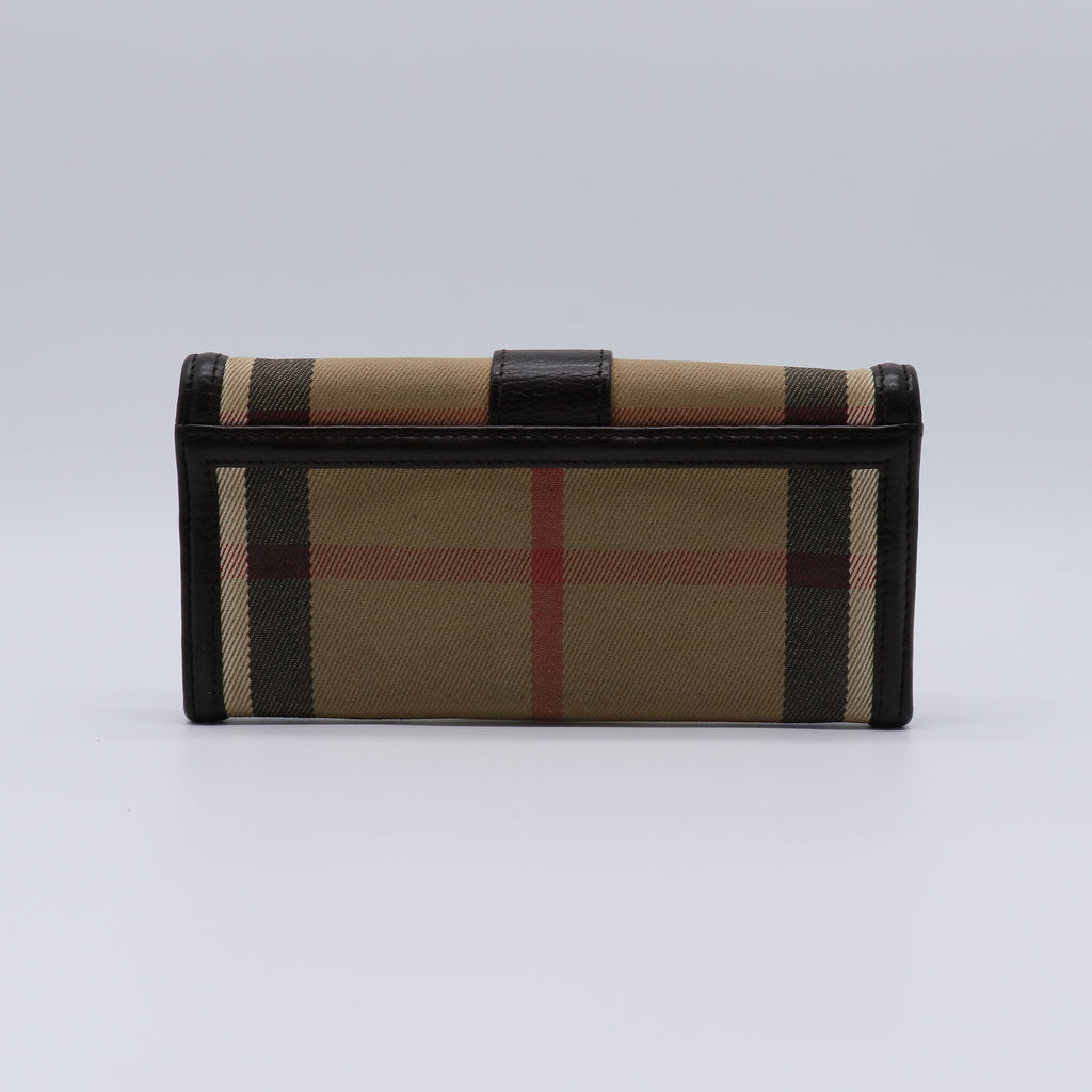 Burberry House Check Canvas Leather Buckle Continental Wallet W21295