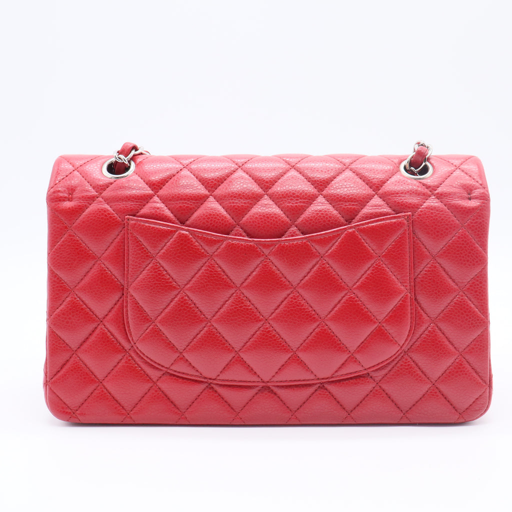 Metallic Caviar Quilted Medium Double Flap Red