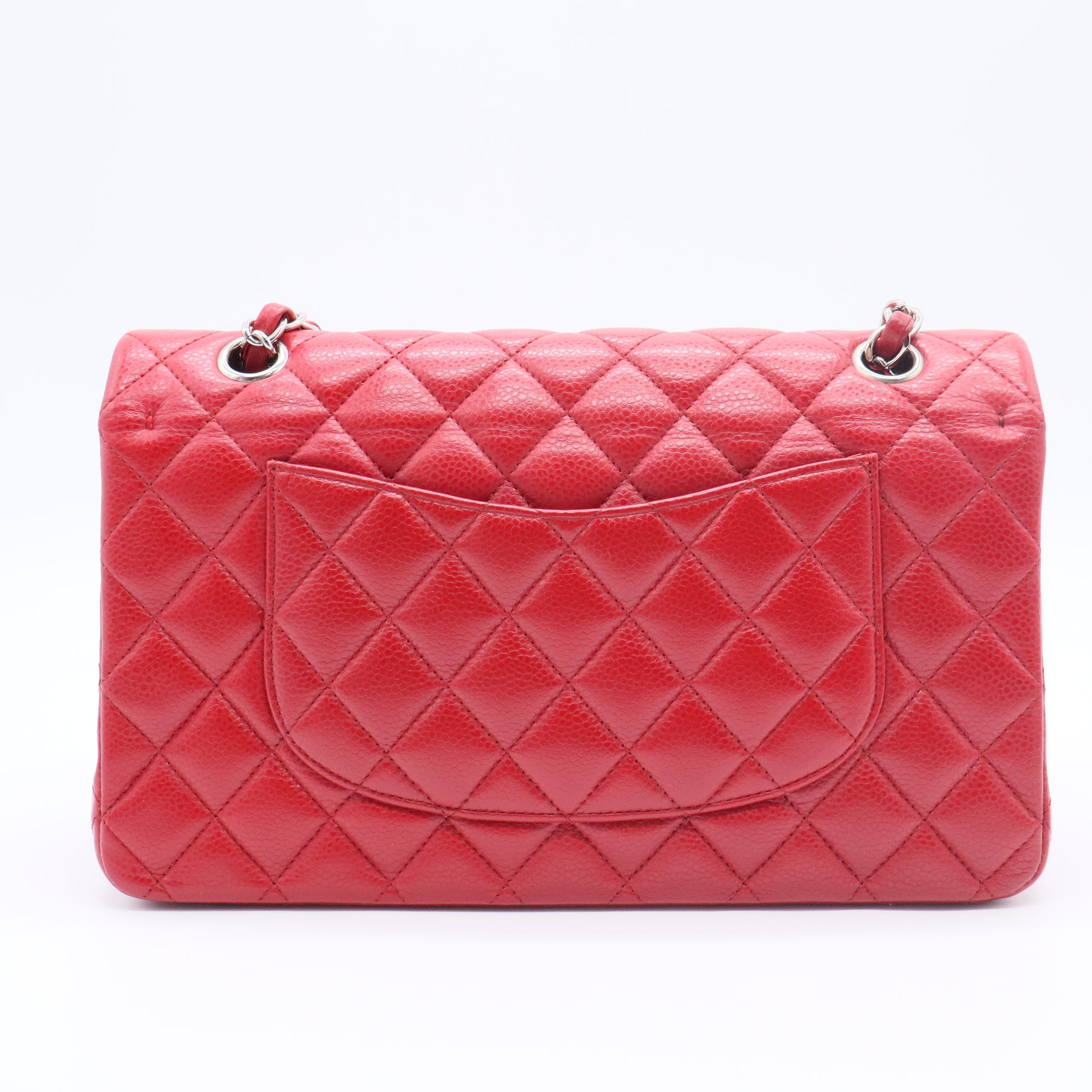 Metallic Caviar Quilted Medium Double Flap Red