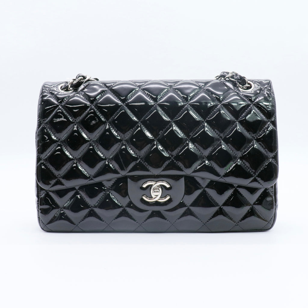 Lined  Flap Bag Black Patent Leather twins