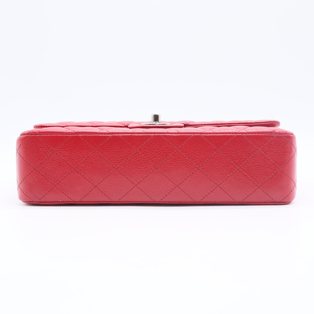 Metallic Caviar Quilted Medium Double Flap Red