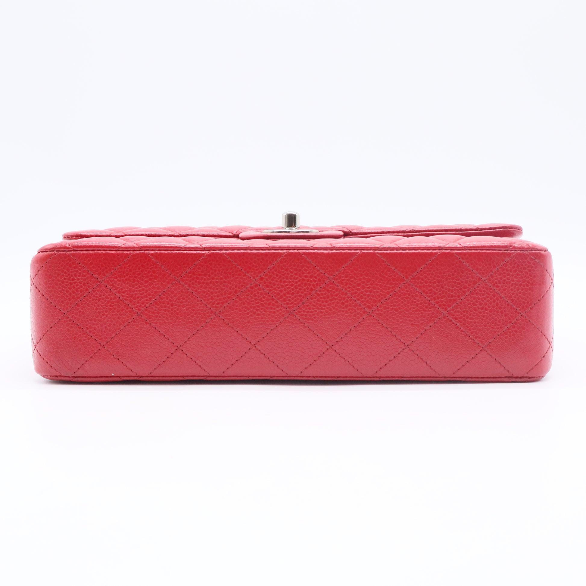 Metallic Caviar Quilted Medium Double Flap Red
