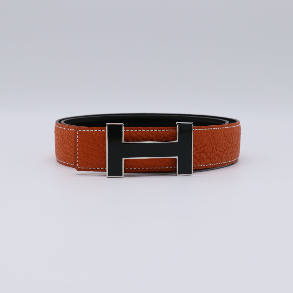 Hermes Togo Black Box Reversible Enamel H Belt W21351