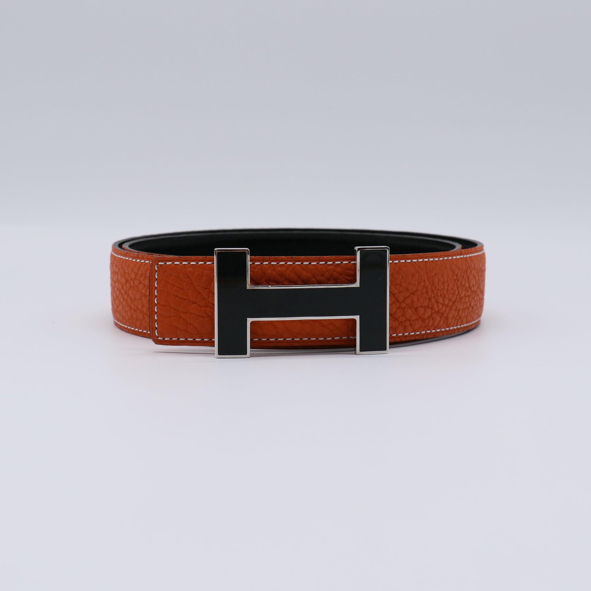Hermes Togo Black Box Reversible Enamel H Belt W21351