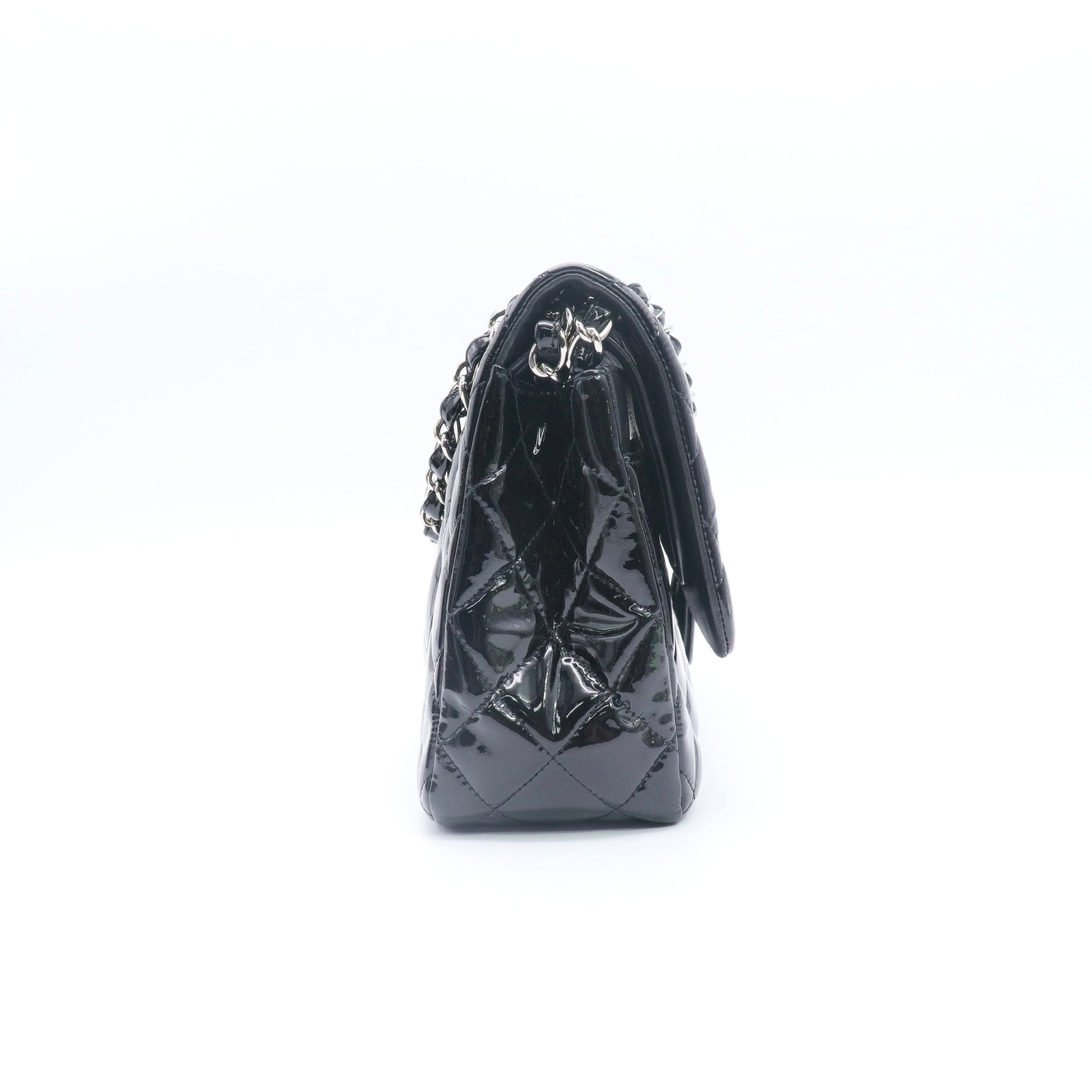 Lined  Flap Bag Black Patent Leather twins