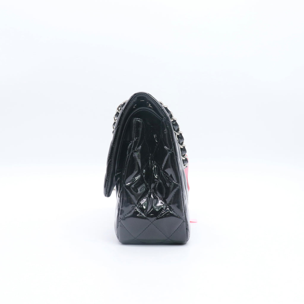 Lined  Flap Bag Black Patent Leather twins
