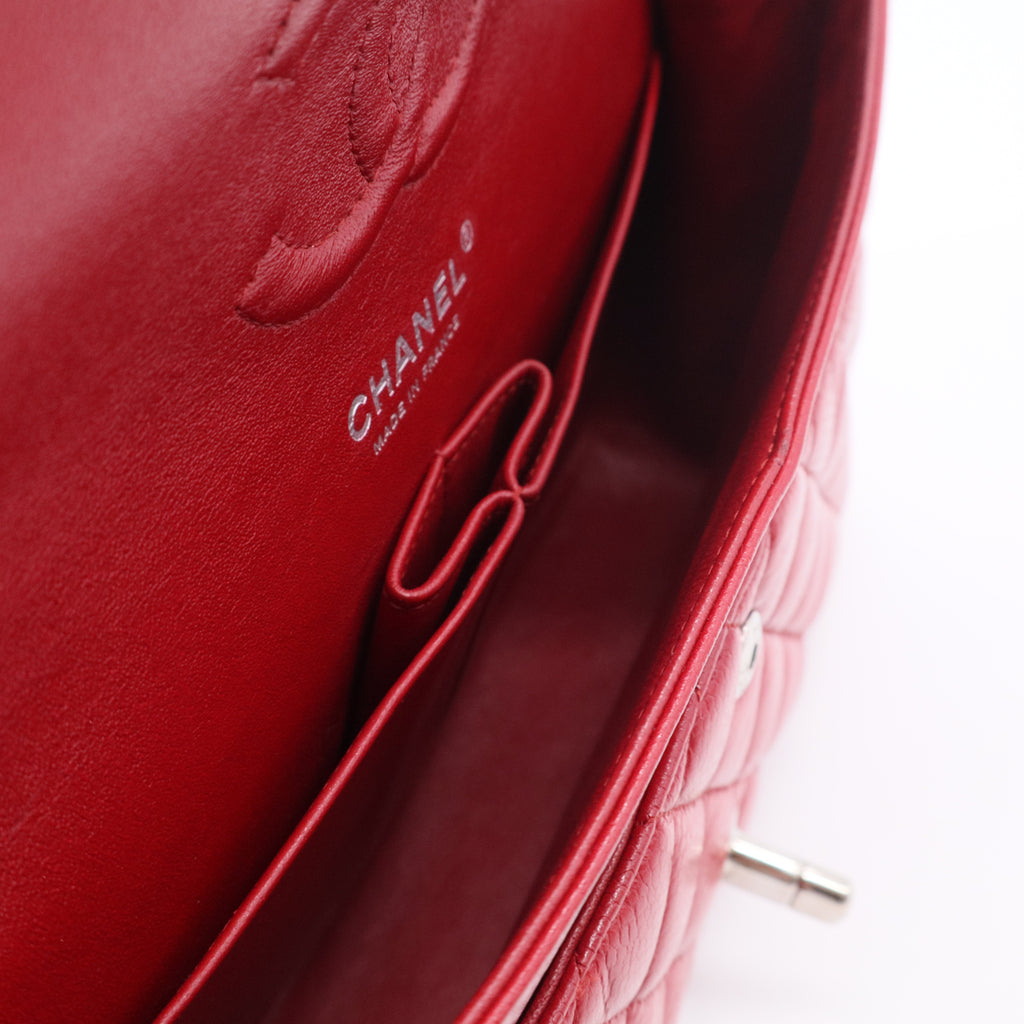 Metallic Caviar Quilted Medium Double Flap Red
