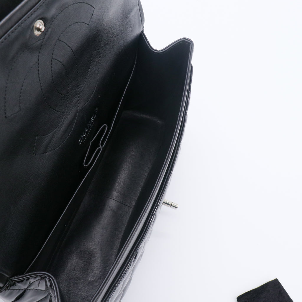 Lined  Flap Bag Black Patent Leather twins