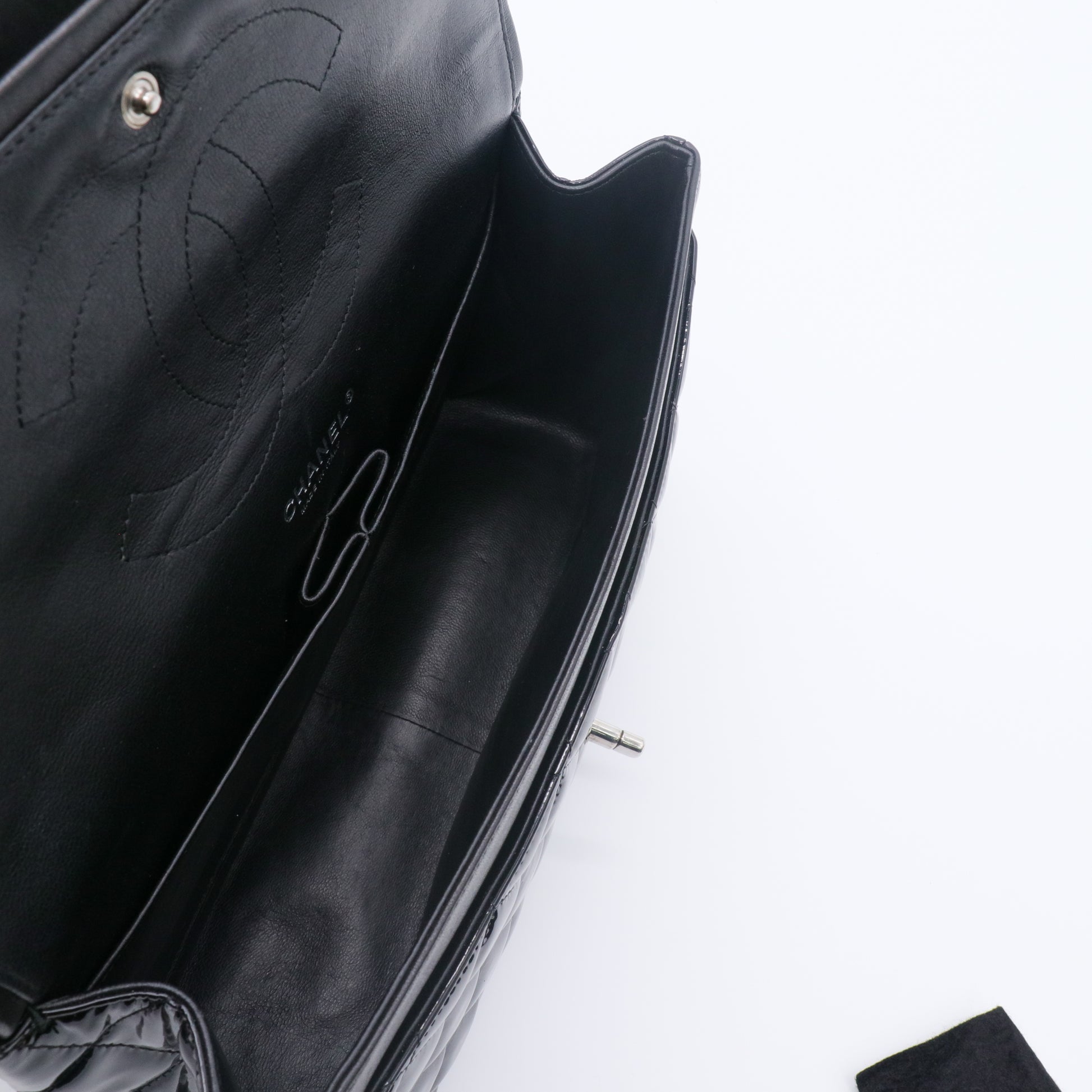 Lined  Flap Bag Black Patent Leather twins