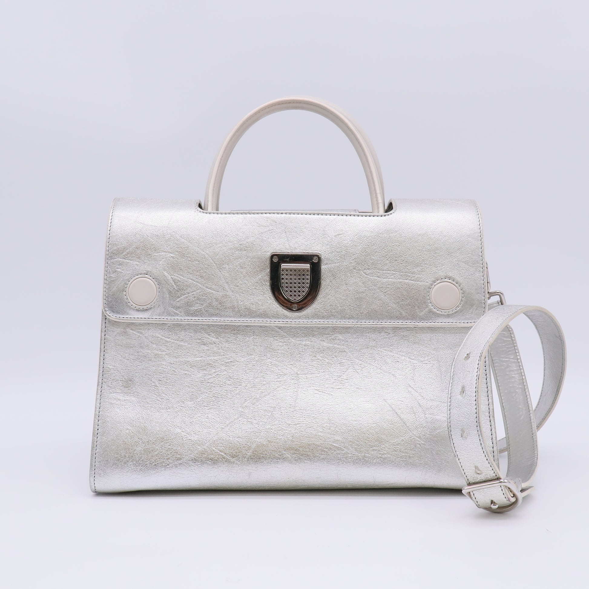Christian Dior Silver Pebbled Leather Medium Diorever Bag Twins LDZ382