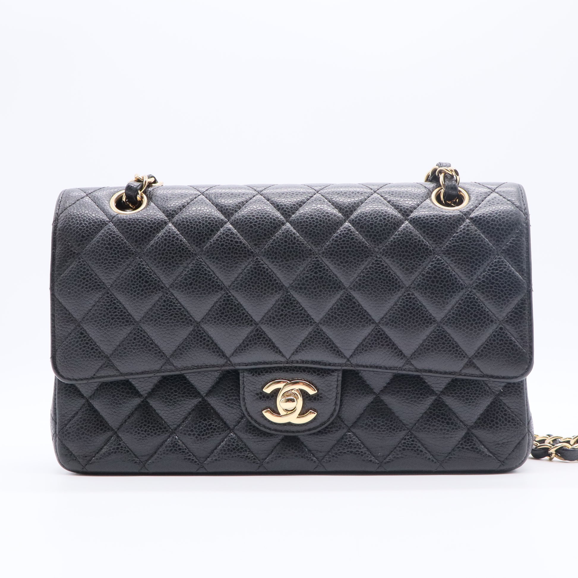 Caviar Quilted Medium Double Flap Black