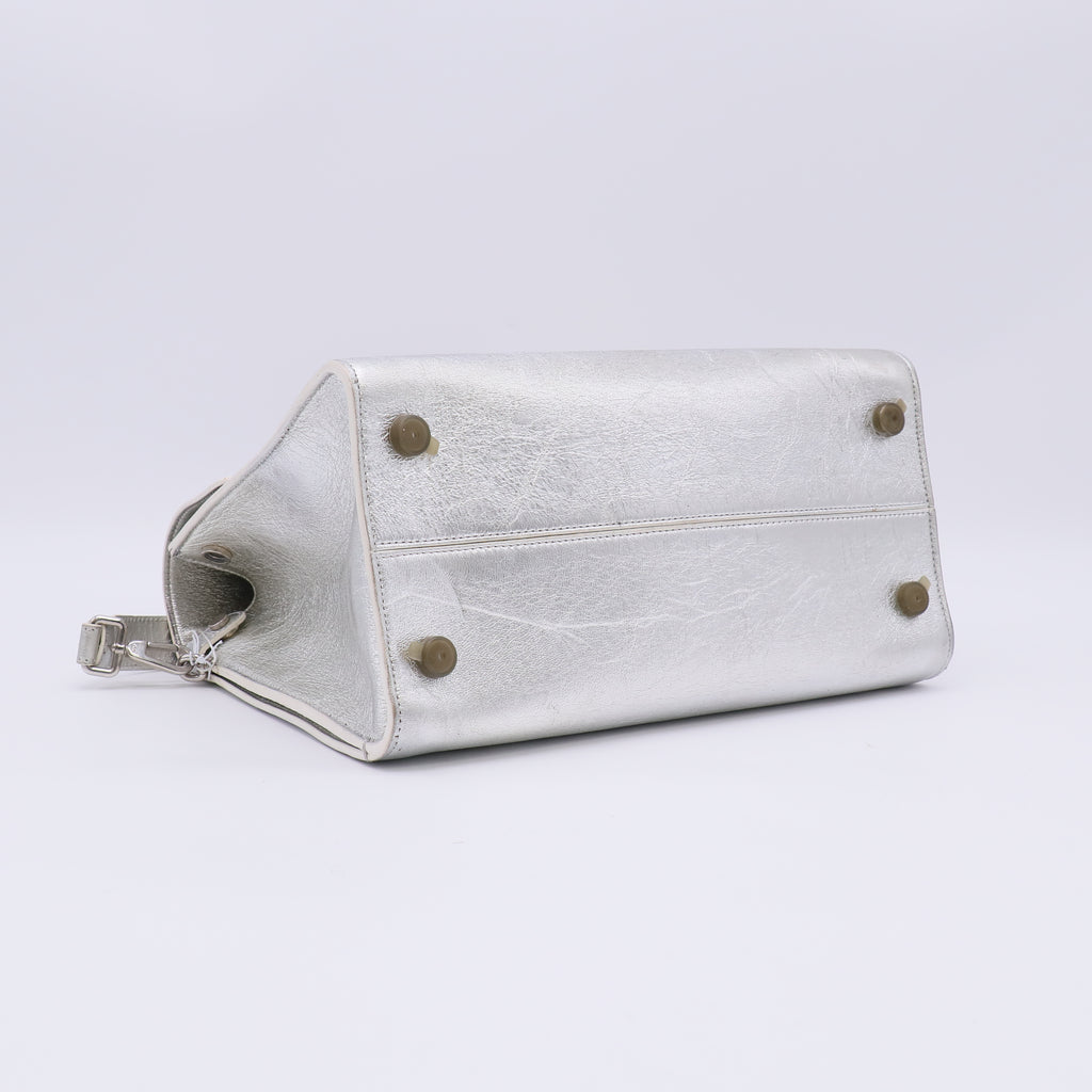 Christian Dior Silver Pebbled Leather Medium Diorever Bag Twins LDZ382