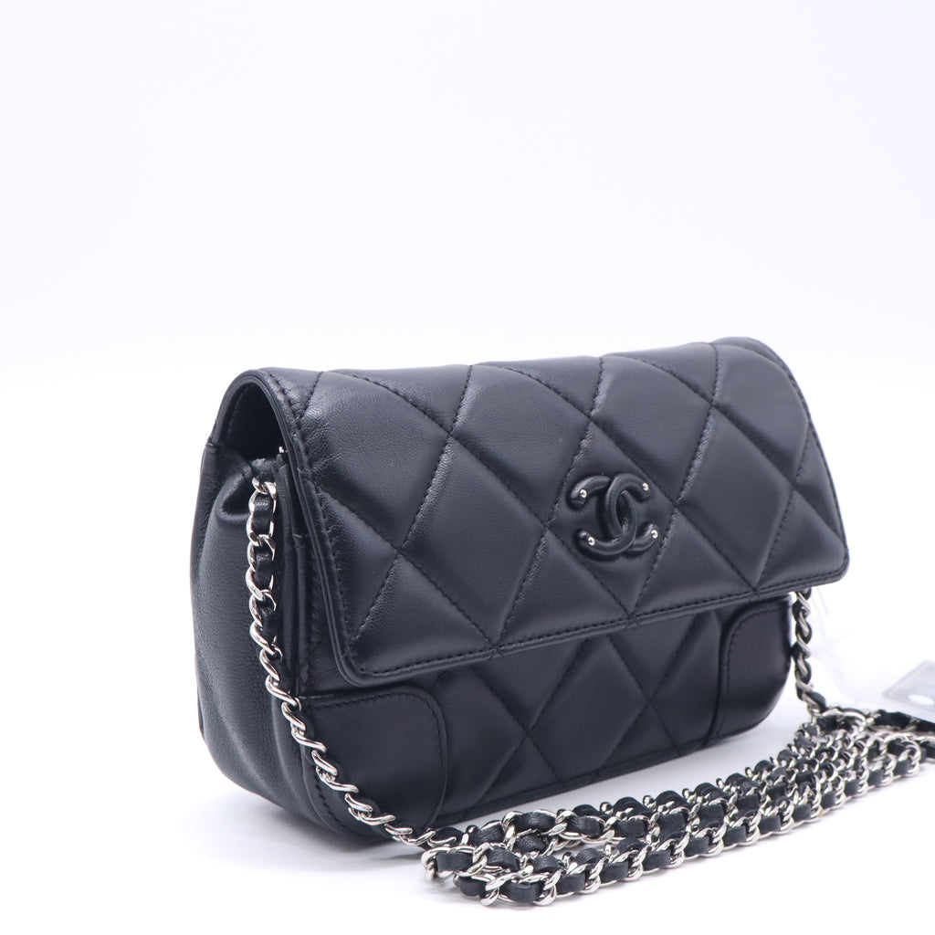 Chanel Lambskin Quilted So Black Studded CC Belt Flap Bag Twins LDZ933