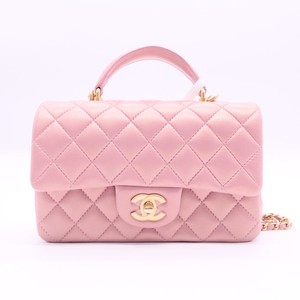 Mini Flap Quilted Metal Top Handle Quilted Lambskin Small Twins