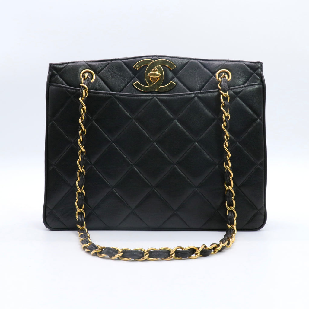 Lambskin Quilted CC Shoulder Bag Black twins