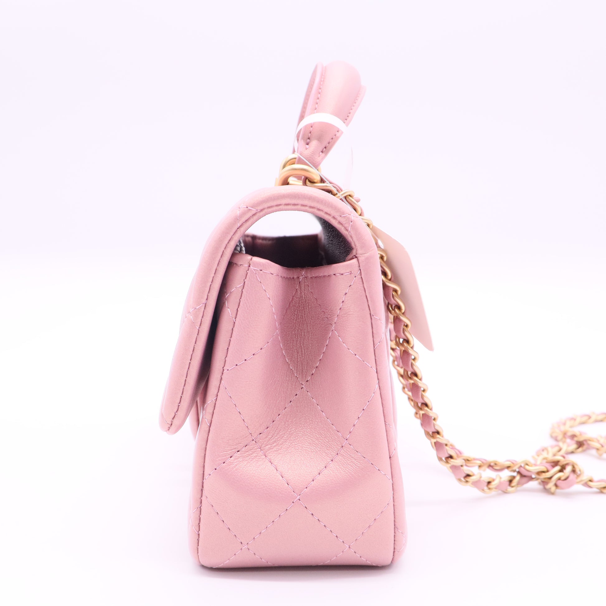 Mini Flap Quilted Metal Top Handle Quilted Lambskin Small Twins