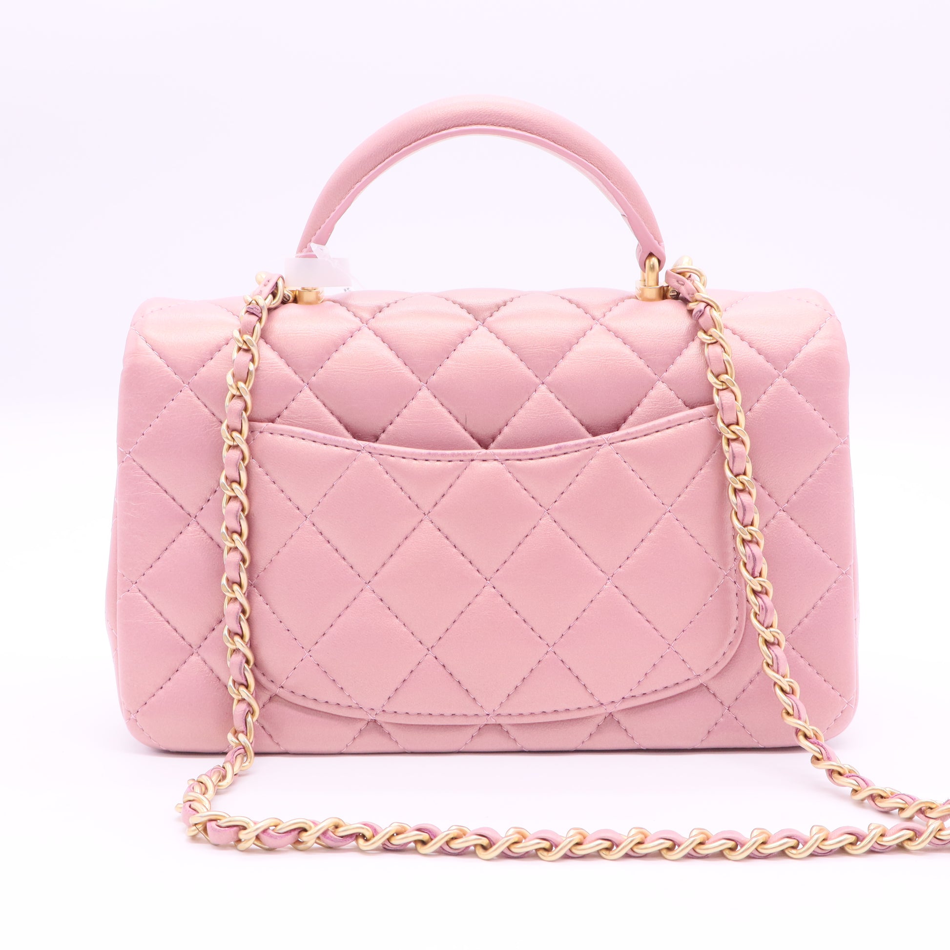 Mini Flap Quilted Metal Top Handle Quilted Lambskin Small Twins