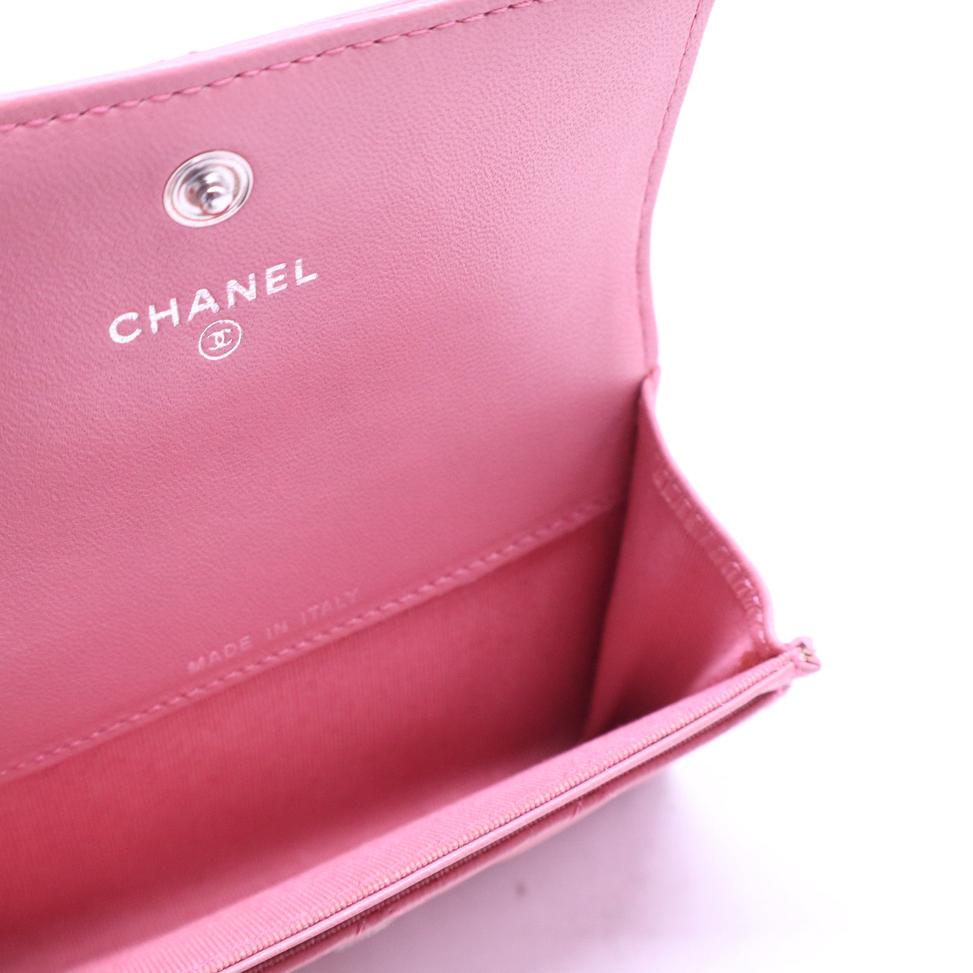 Pink Quilted Lambskin Leather Flap Card Holder