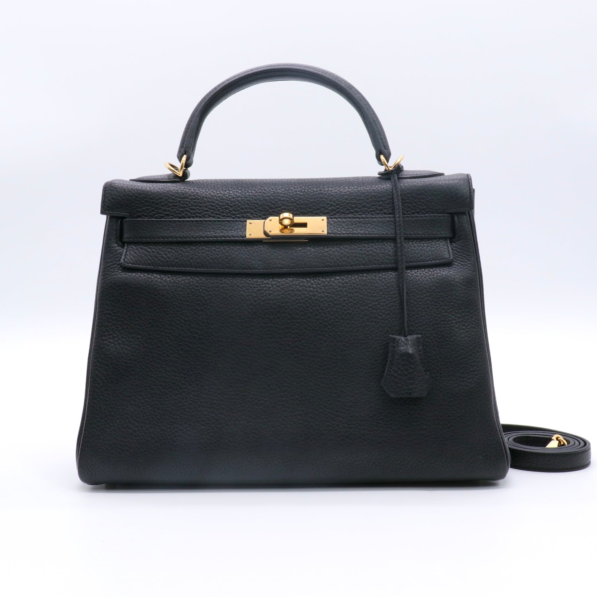 Bolsa Hermes Kelly 32 em couro Togo preto twins