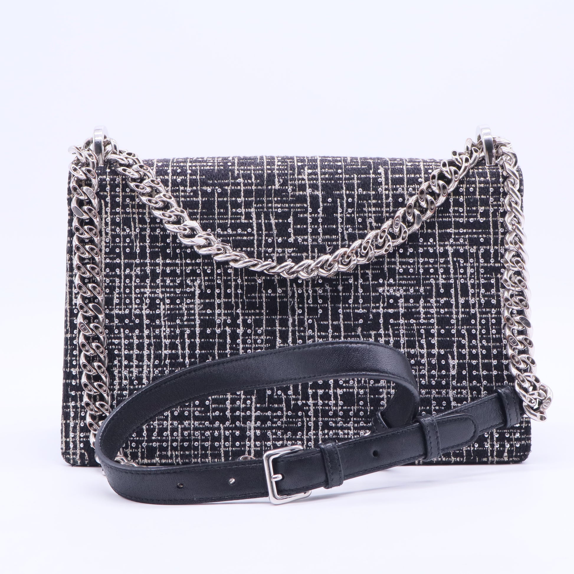 Christian Dior Black/White Tweed Embellished Diorama Medium Flap Bag B20220 twins