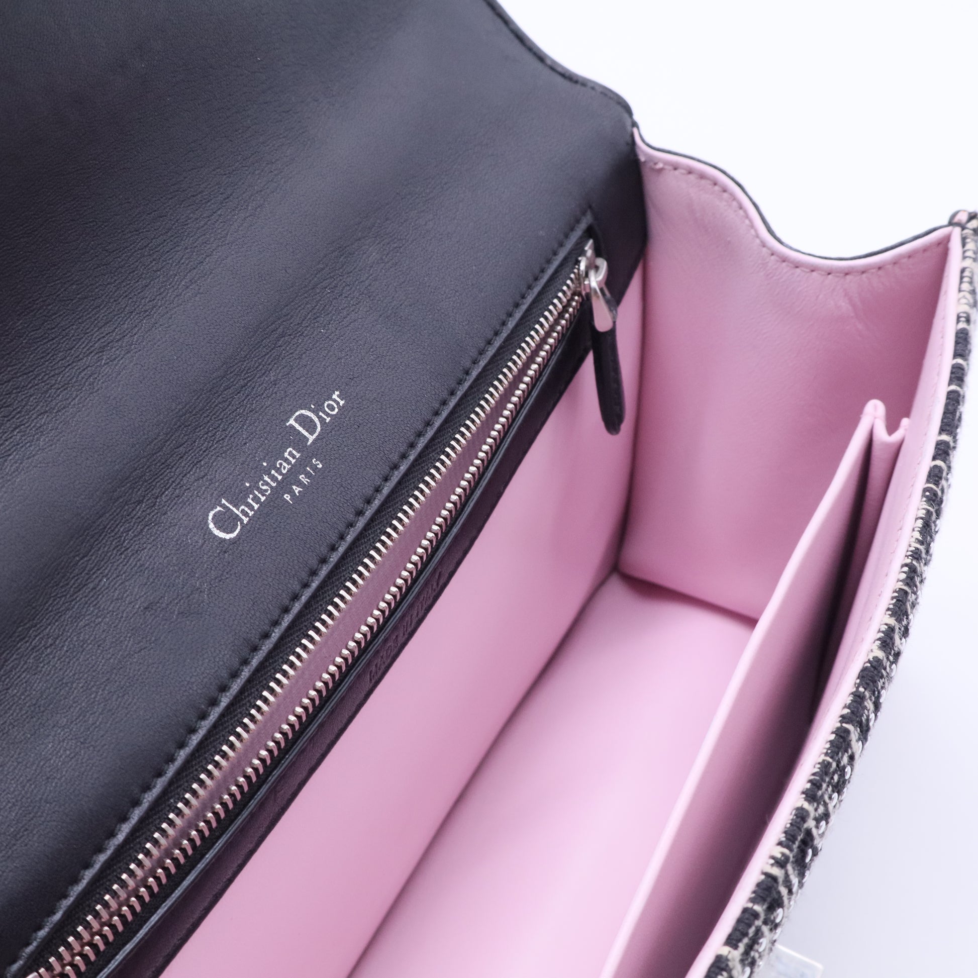 Christian Dior Black/White Tweed Embellished Diorama Medium Flap Bag B20220 twins