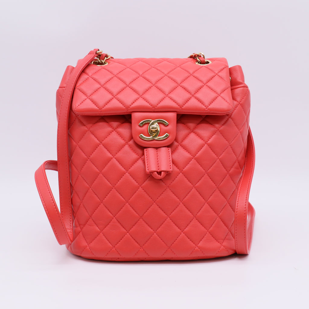 Chanel Lambskin Quilted Large Urban Spirit Backpack Red twins LDZ375