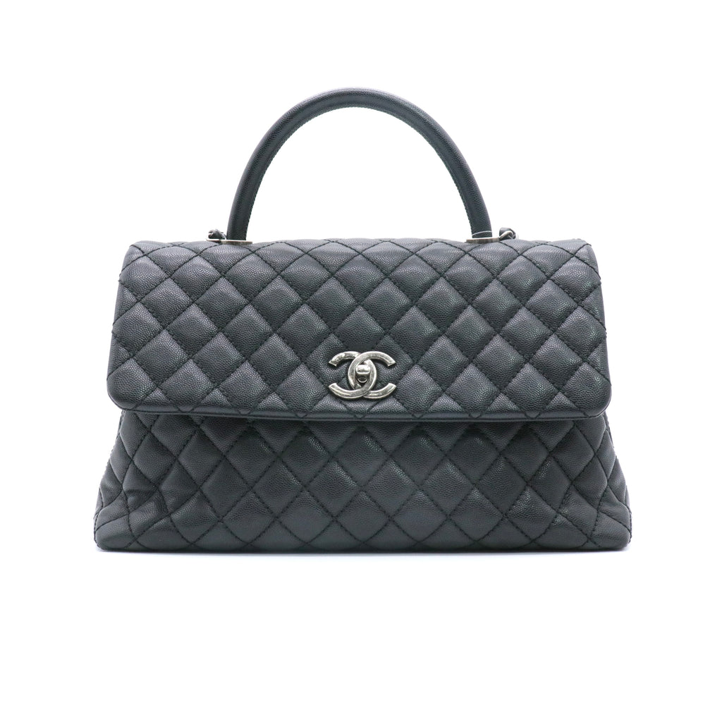 Caviar Quilted Medium Coco Handle Flap Black twins