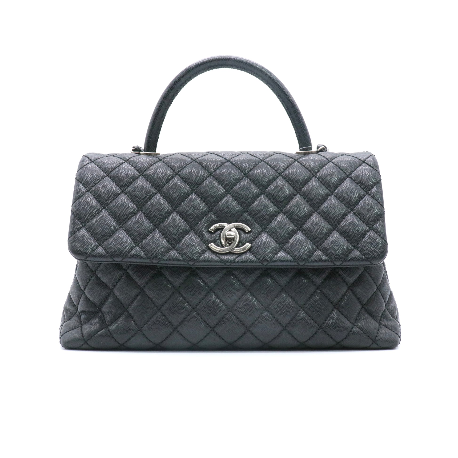 Caviar Quilted Medium Coco Handle Flap Black twins