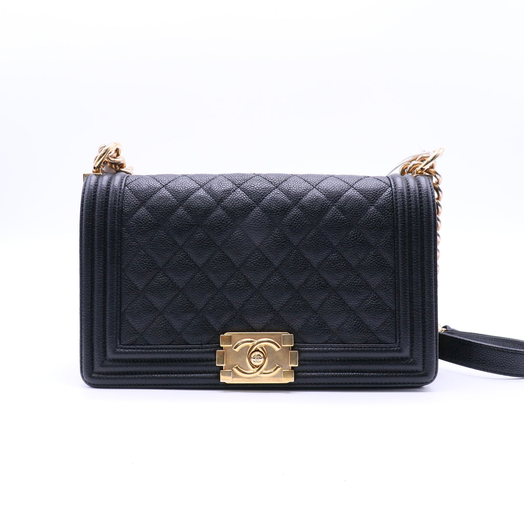 Boy Flap Bag Black Caviar Metal Gold Twins LDJ4083