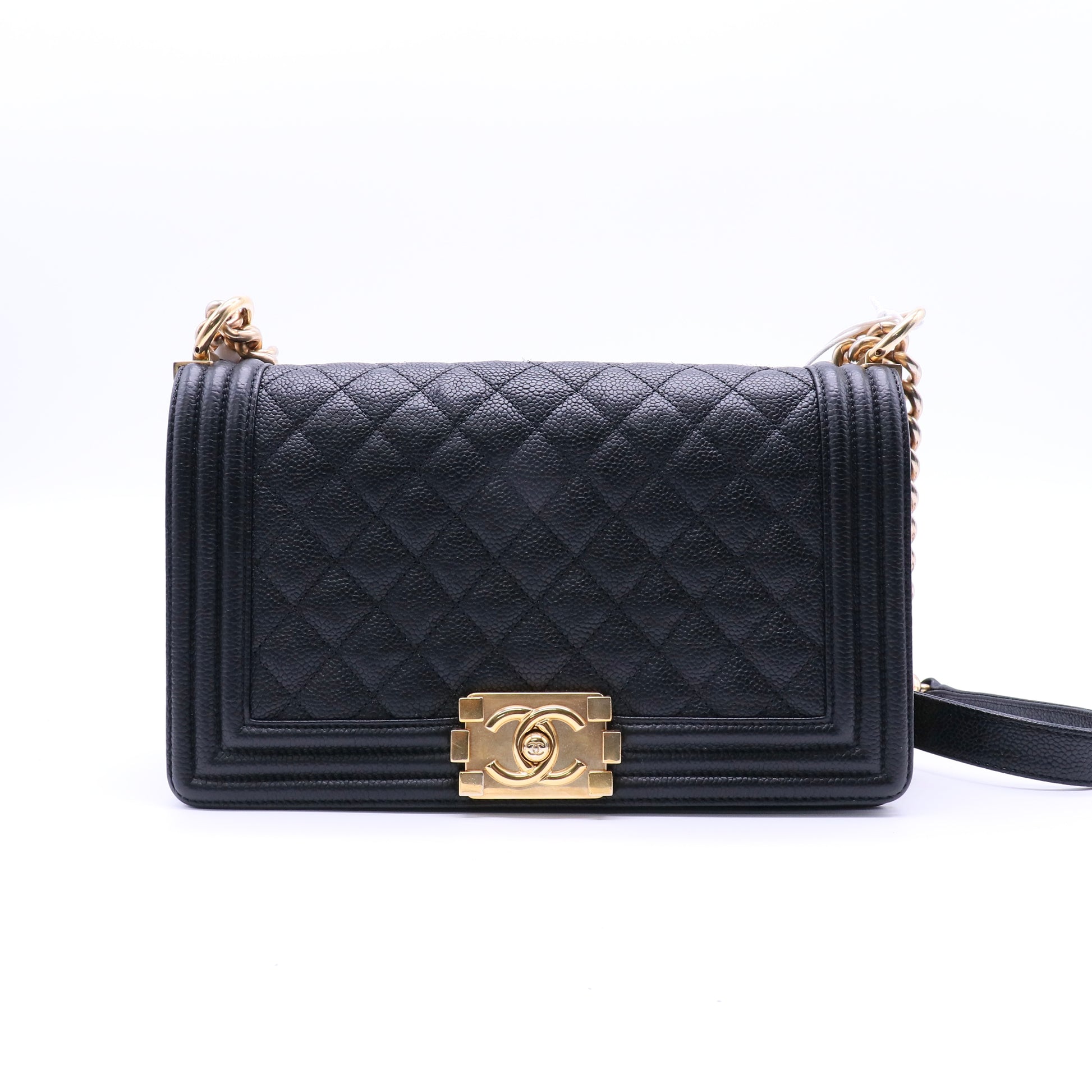 Boy Flap Bag Black Caviar Metal Gold Twins LDJ4083