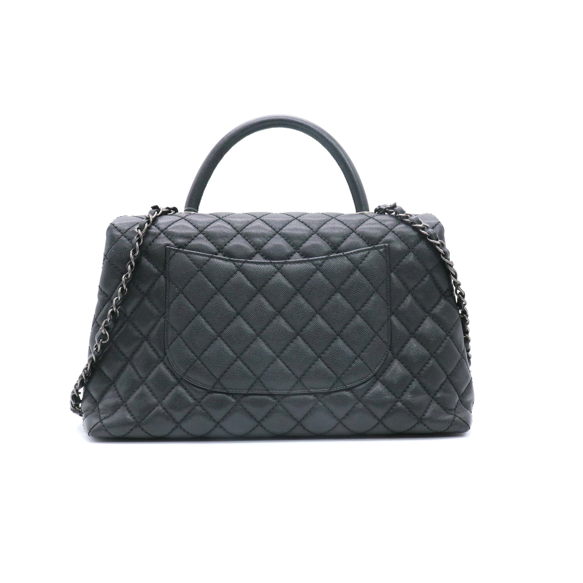 Caviar Quilted Medium Coco Handle Flap Black twins