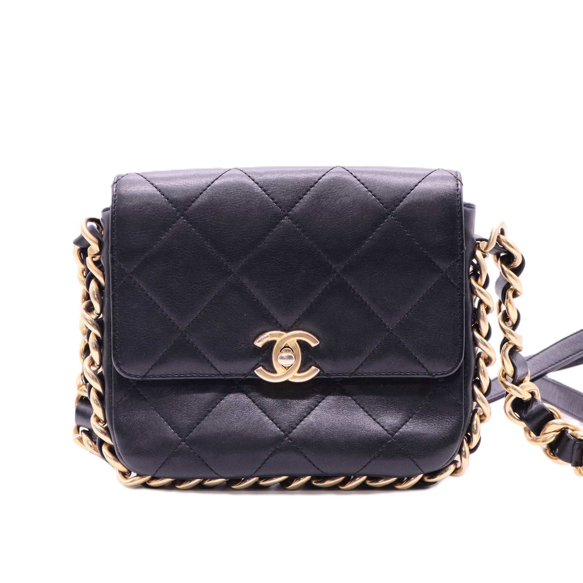 Chanel Framing Chain Flap Bag Quilted Calfskin Small Twins