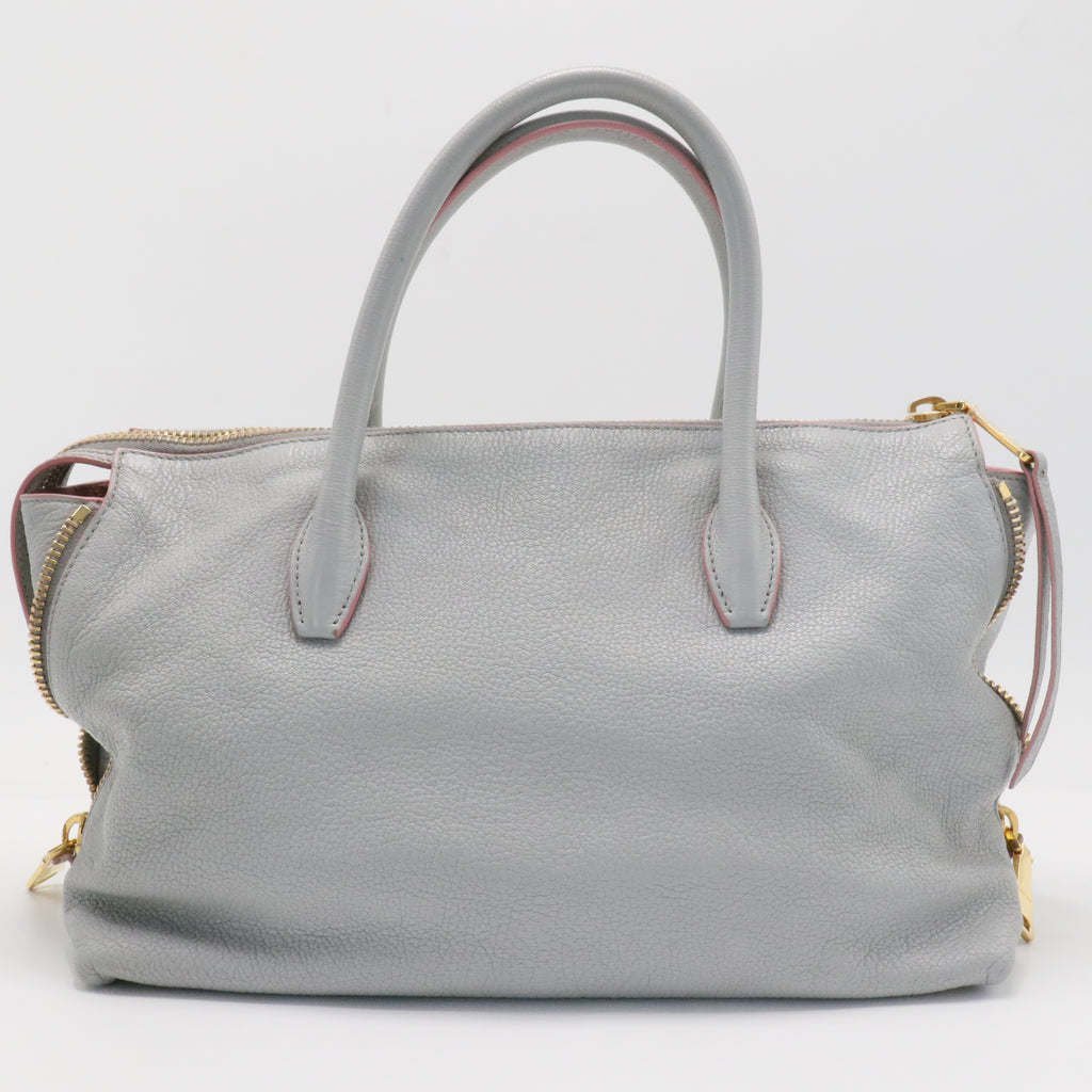 Convertible Madras Side Zip Satchel Grainy Leather