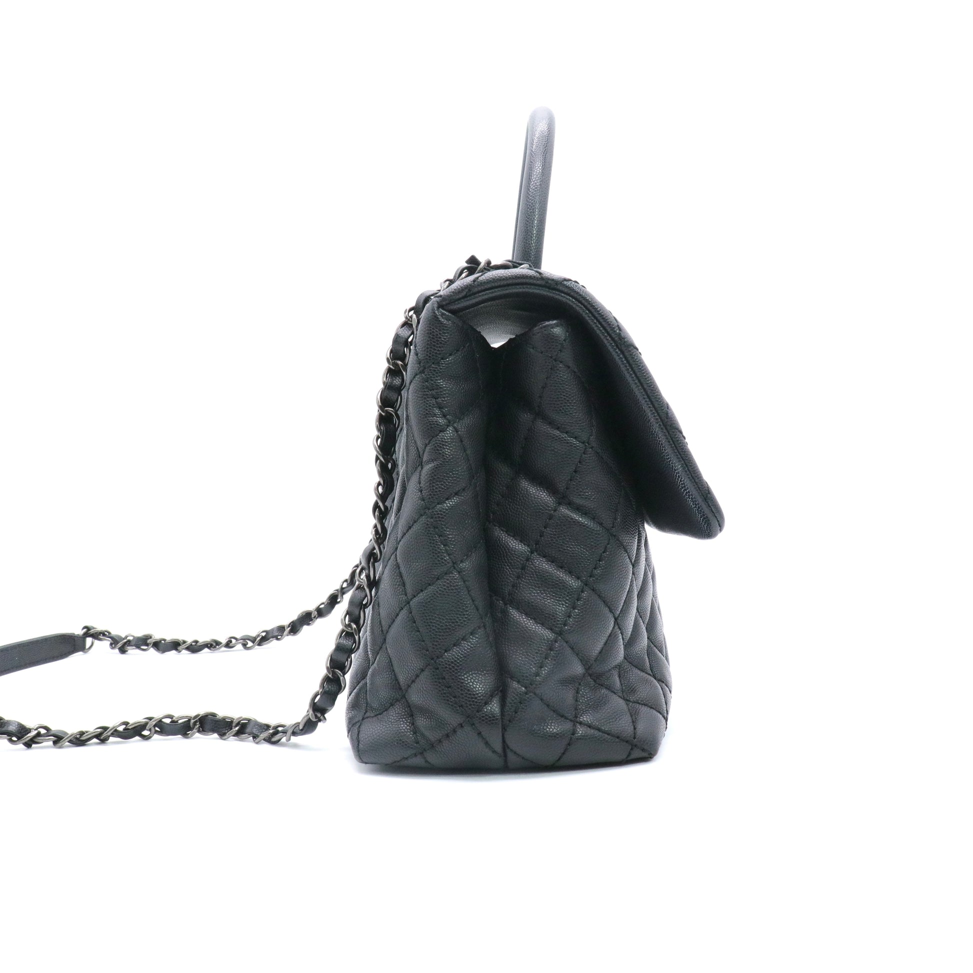 Caviar Quilted Medium Coco Handle Flap Black twins