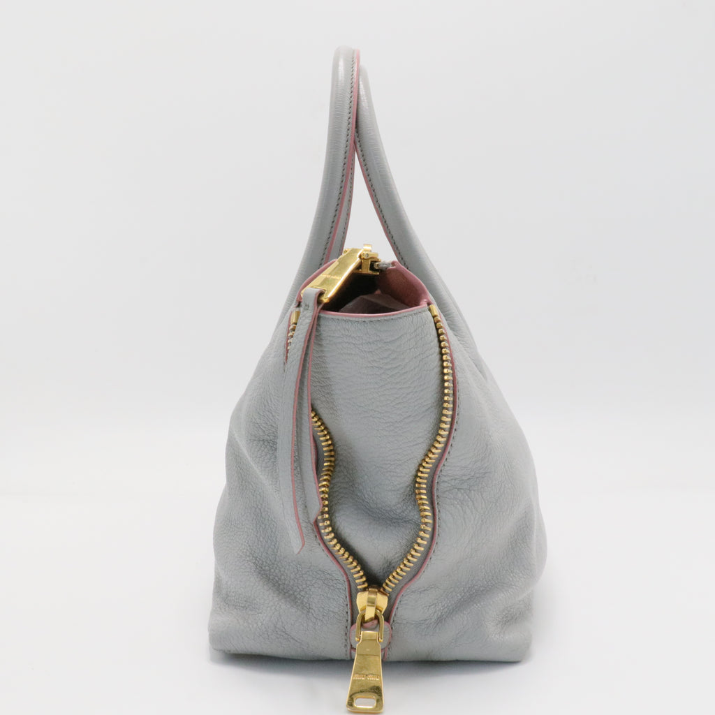 Convertible Madras Side Zip Satchel Grainy Leather