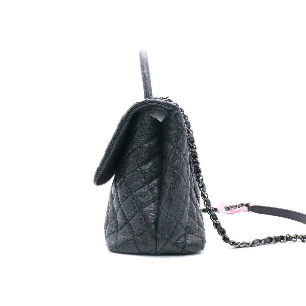 Caviar Quilted Medium Coco Handle Flap Black twins