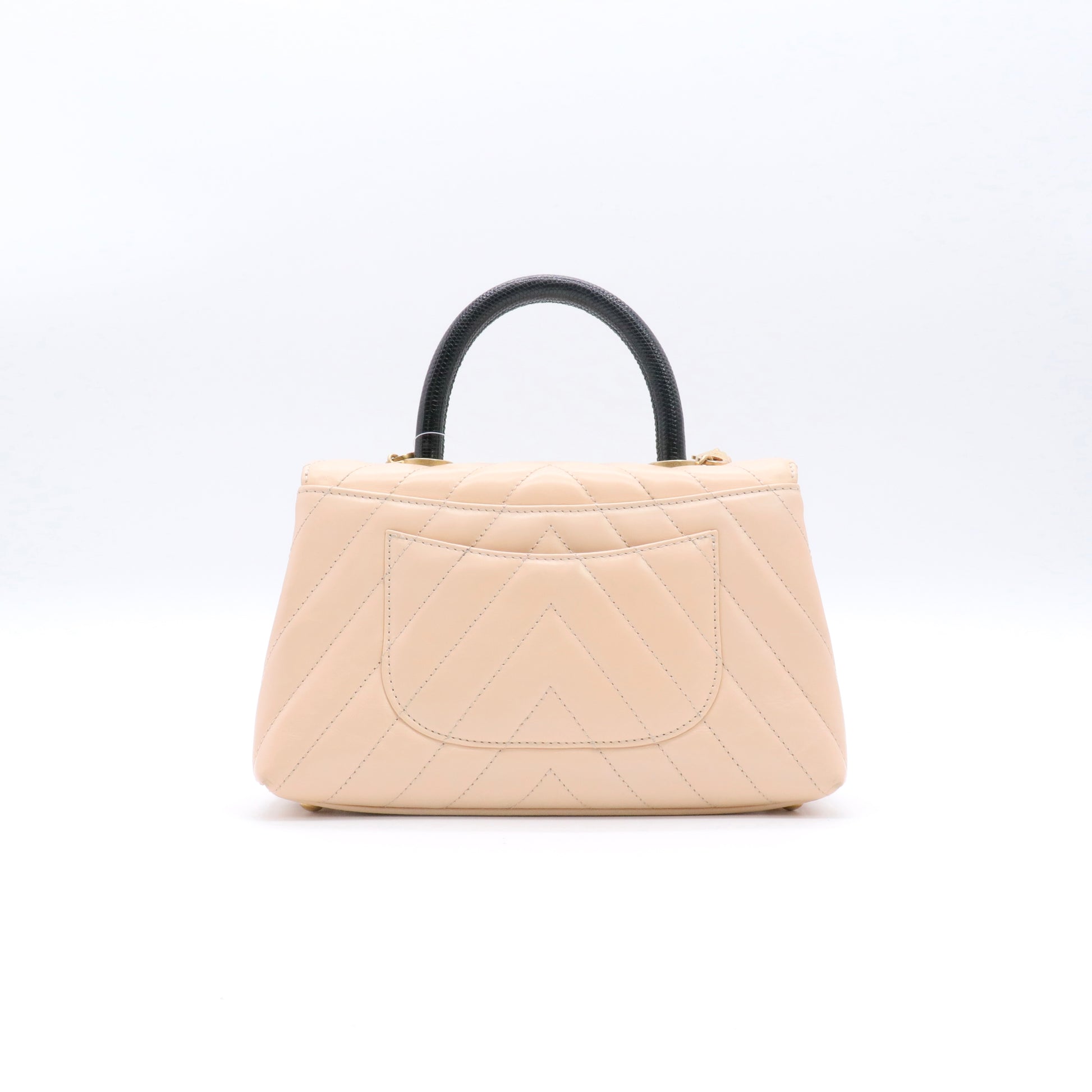 Calfskin Lizard Chevron Quilted Mini Coco Handle Flap Beige twins