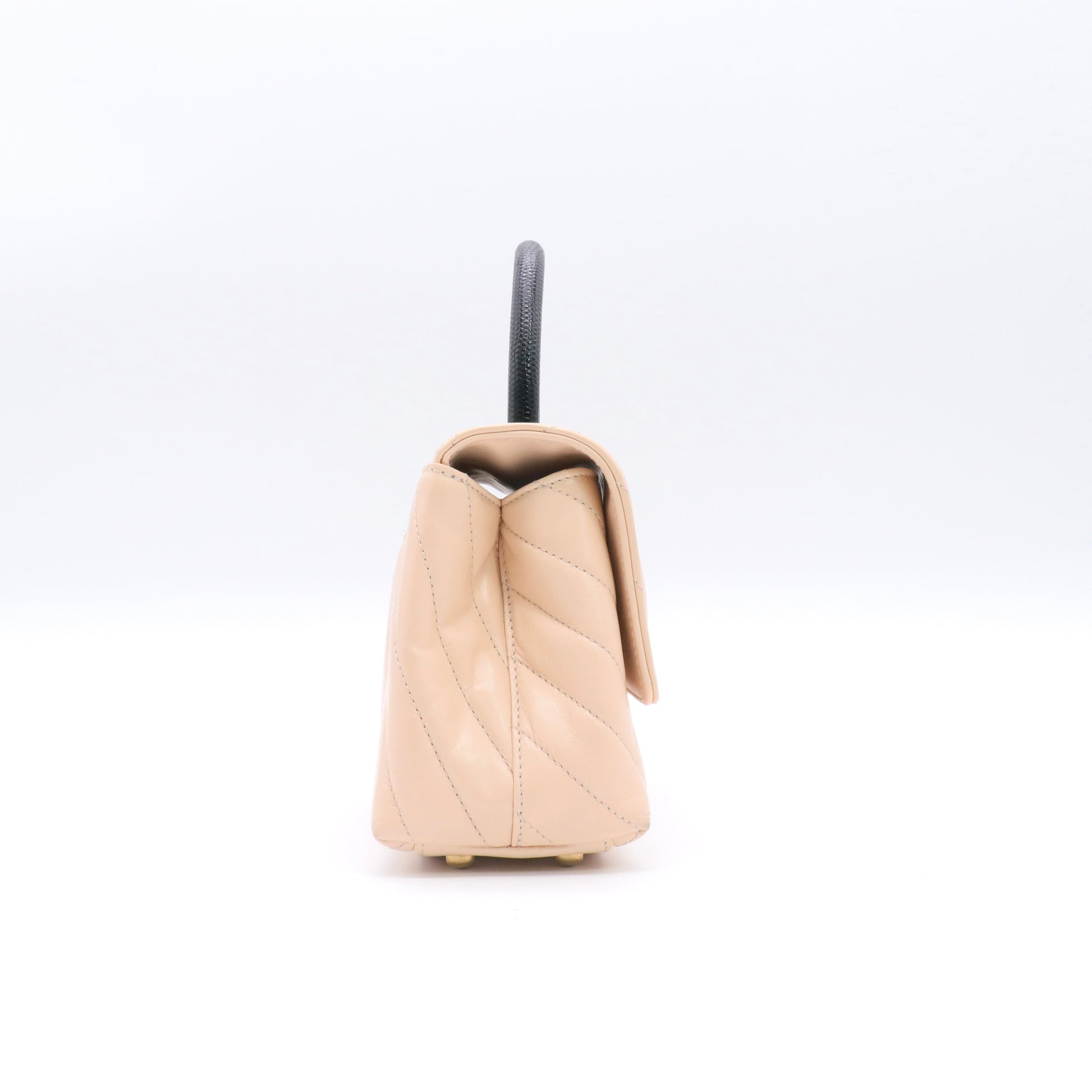 Calfskin Lizard Chevron Quilted Mini Coco Handle Flap Beige twins