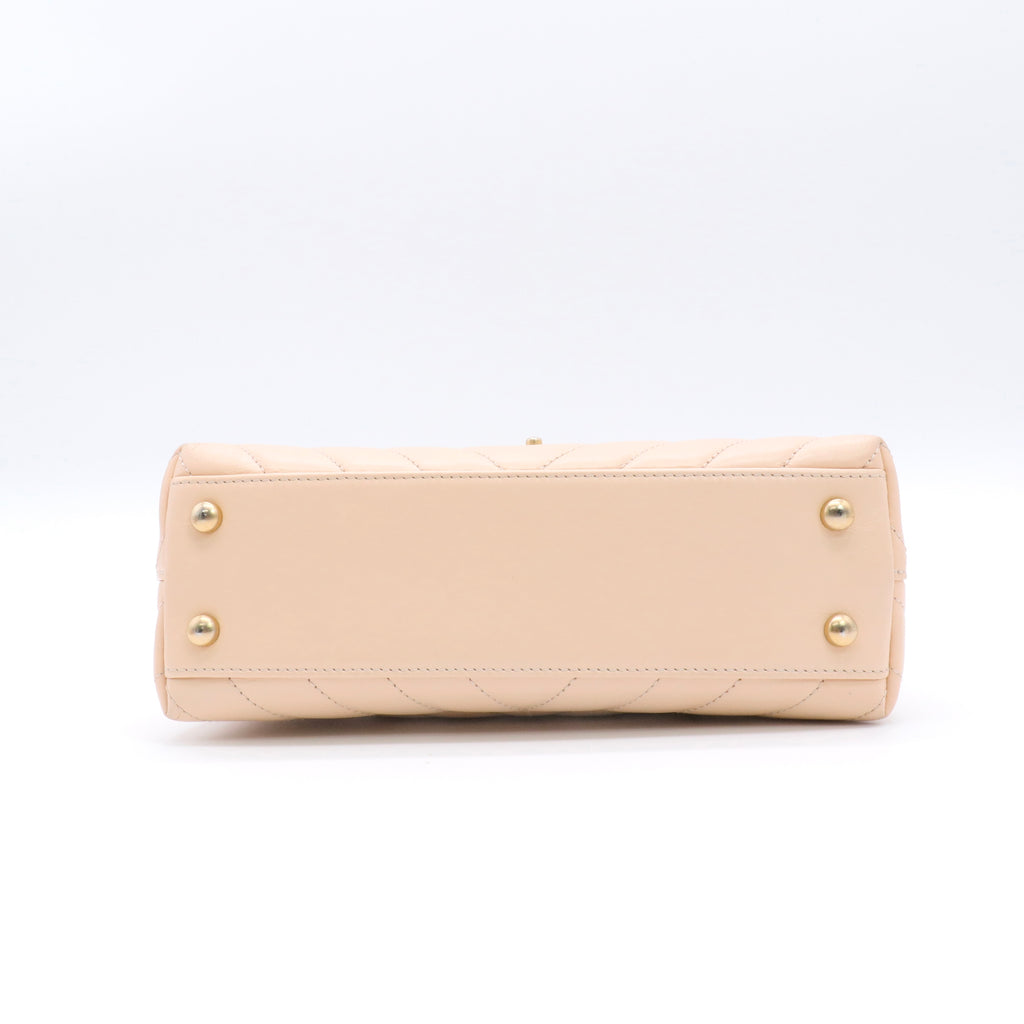 Calfskin Lizard Chevron Quilted Mini Coco Handle Flap Beige twins