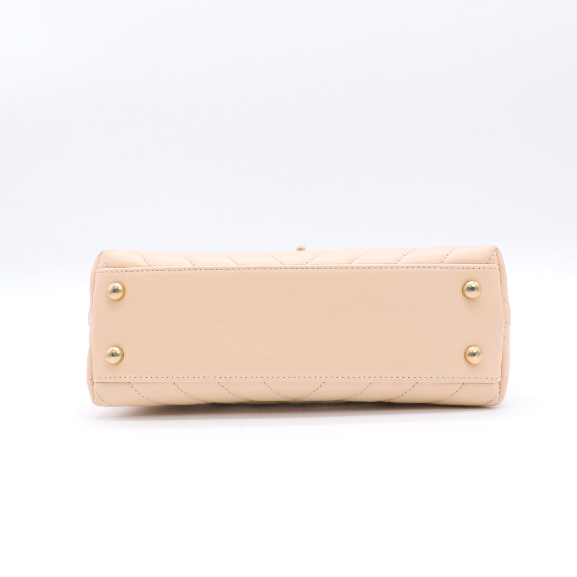 Calfskin Lizard Chevron Quilted Mini Coco Handle Flap Beige twins