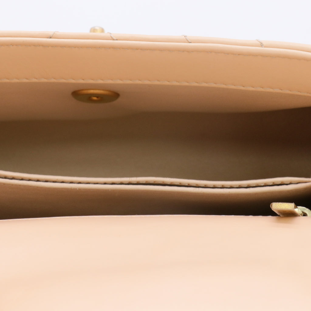 Calfskin Lizard Chevron Quilted Mini Coco Handle Flap Beige twins